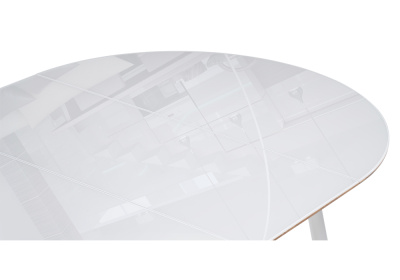 Стол стеклянный Абилин 100(140)х76 ультра белое стекло / дуб вотан / белый матовый фото, изображение