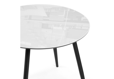 Стол стеклянный Абилин 90 ультра белое стекло / черный / черный матовый фото, изображение