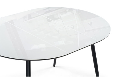 Стол стеклянный Абилин 100(140)х76 ультра белое стекло / черный / черный матовый фото, изображение