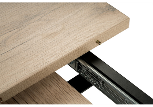 Стол деревянный раскладной Лота Лофт 120 25 мм черный матовый / дуб делано светлый фото, изображение