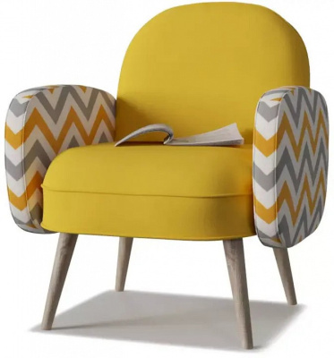 Кресло Бержер желтый, цветной зиг-заг фото, изображение